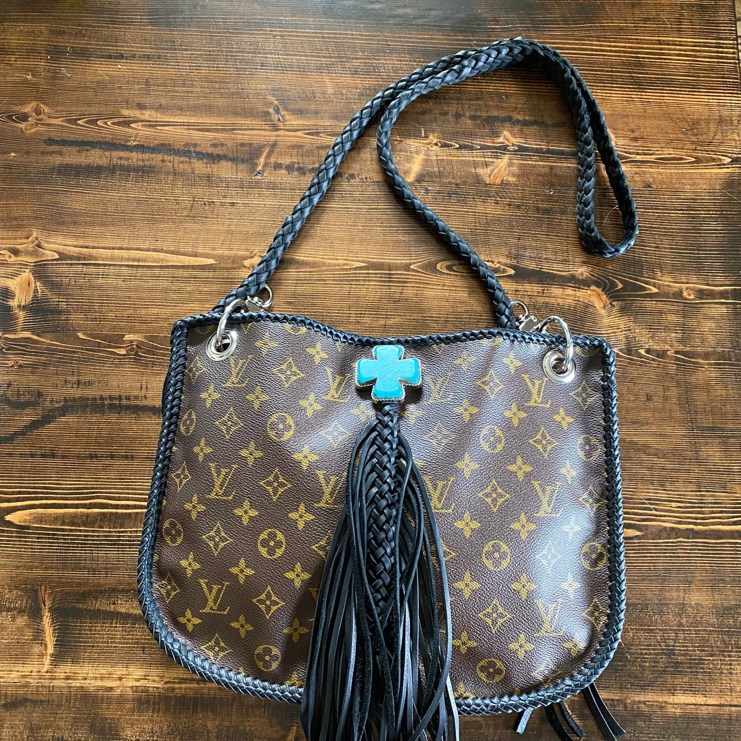 The XL Peacock - Black Monogram Hobo Crossbody - Silver Hardware