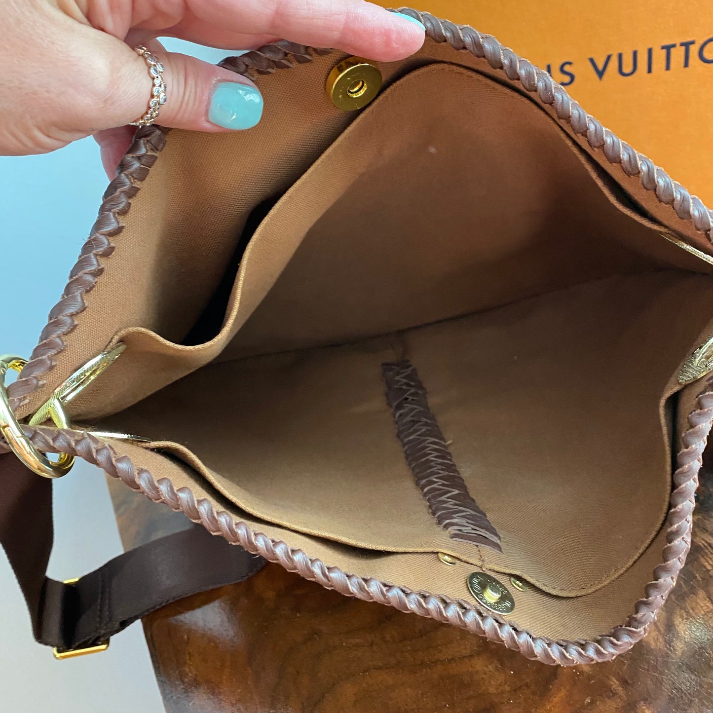 The Peacock -Orvis bags Monogram Hobo Crossbody in Brown - Gold Hardware