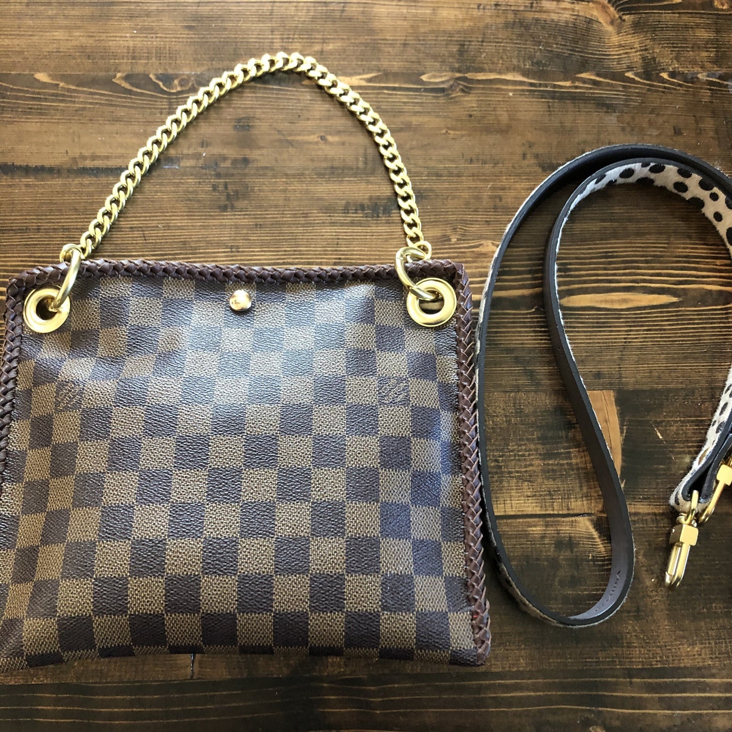 The Nuthatch -Orvis bags Damier Crossbody with Cheetah Strap