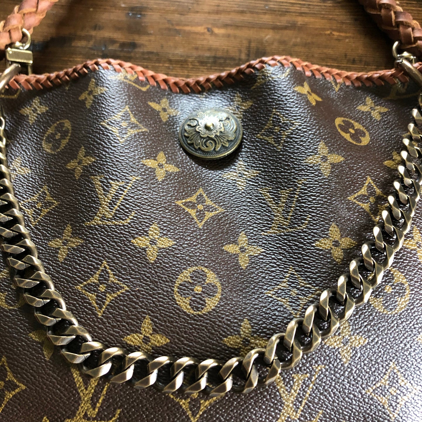 The Peacock -Orvis bags Monogram Hobo Crossbody in Caramel - Antique Brass Hardware