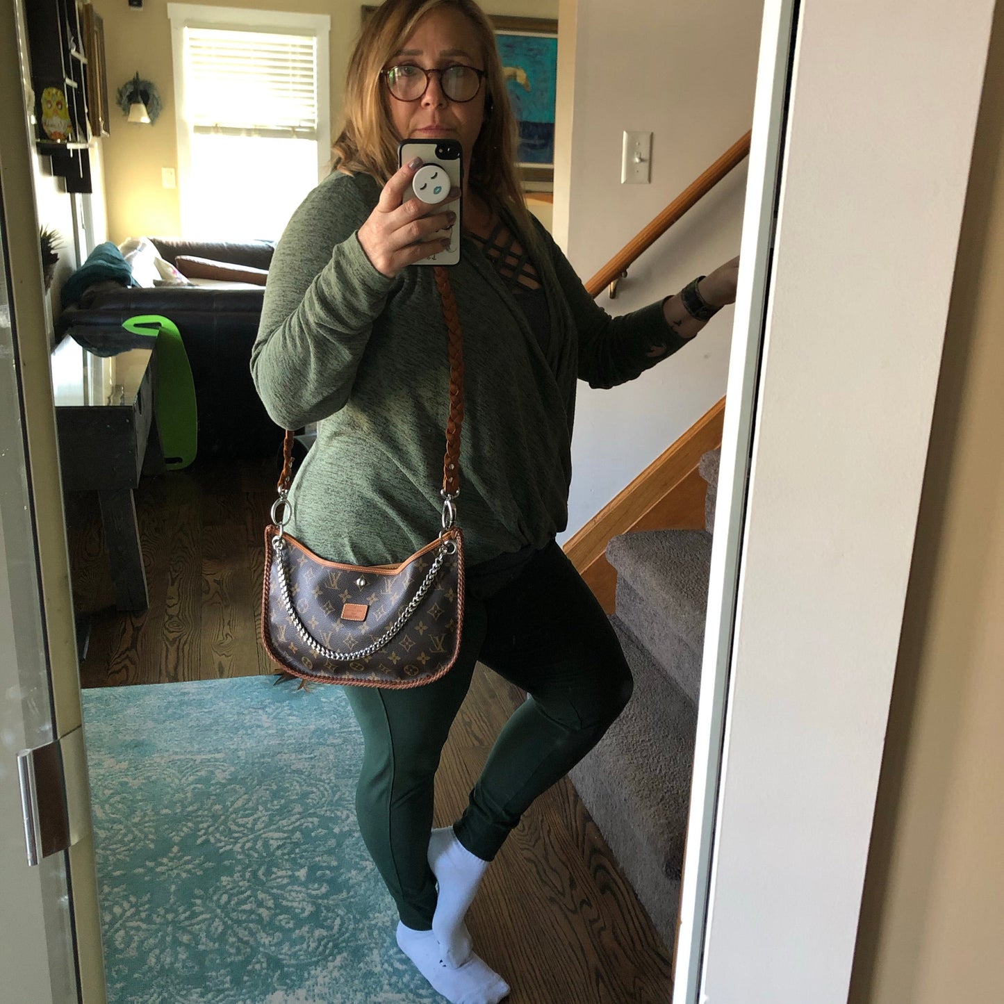 The Peacock -Orvis bags Monogram Hobo Shoulder/Crossbody Bag - Silver Hardware