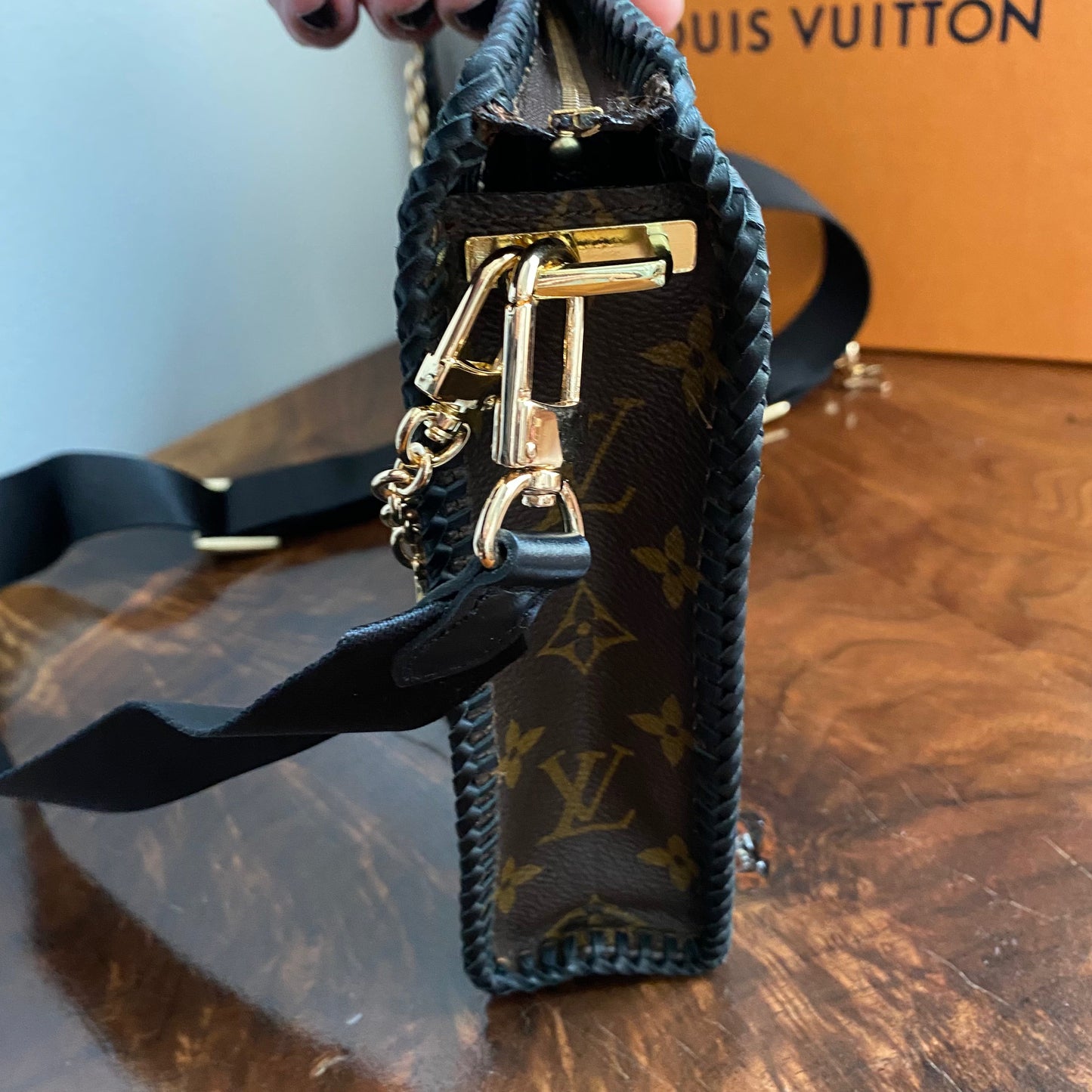 The Swan Crossbody -Orvis bags Monogram in Black with "LV-like" Charm