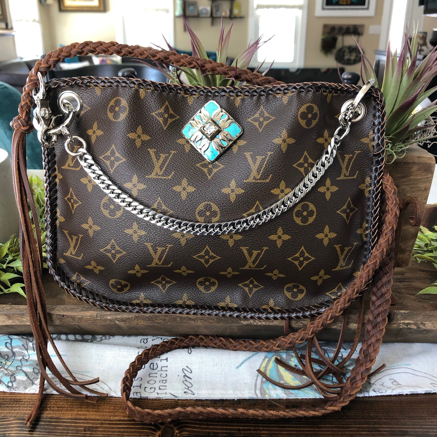The Peacock -Orvis bags Monogram Hobo Crossbody - Silver Hardware