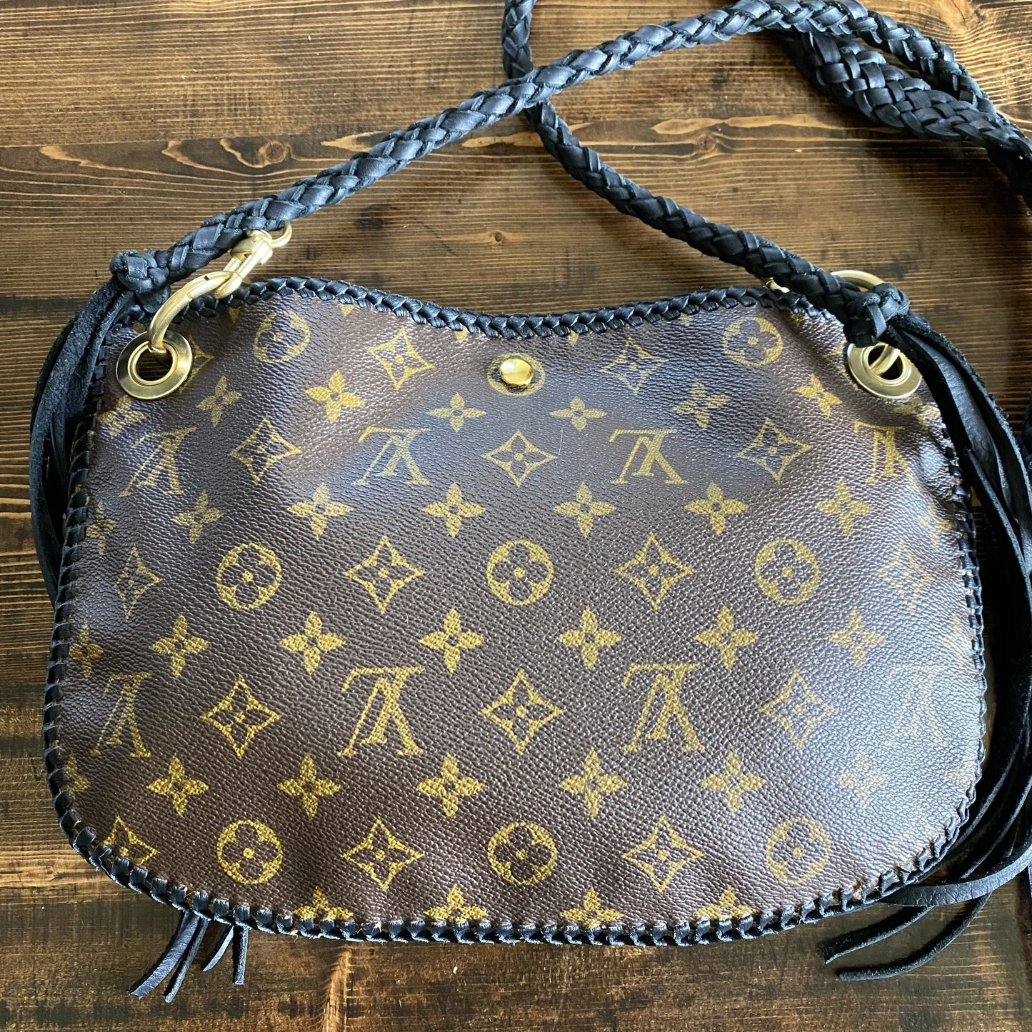 The Peacock -Orvis bags Monogram Hobo Crossbody in Black - Brass Hardware
