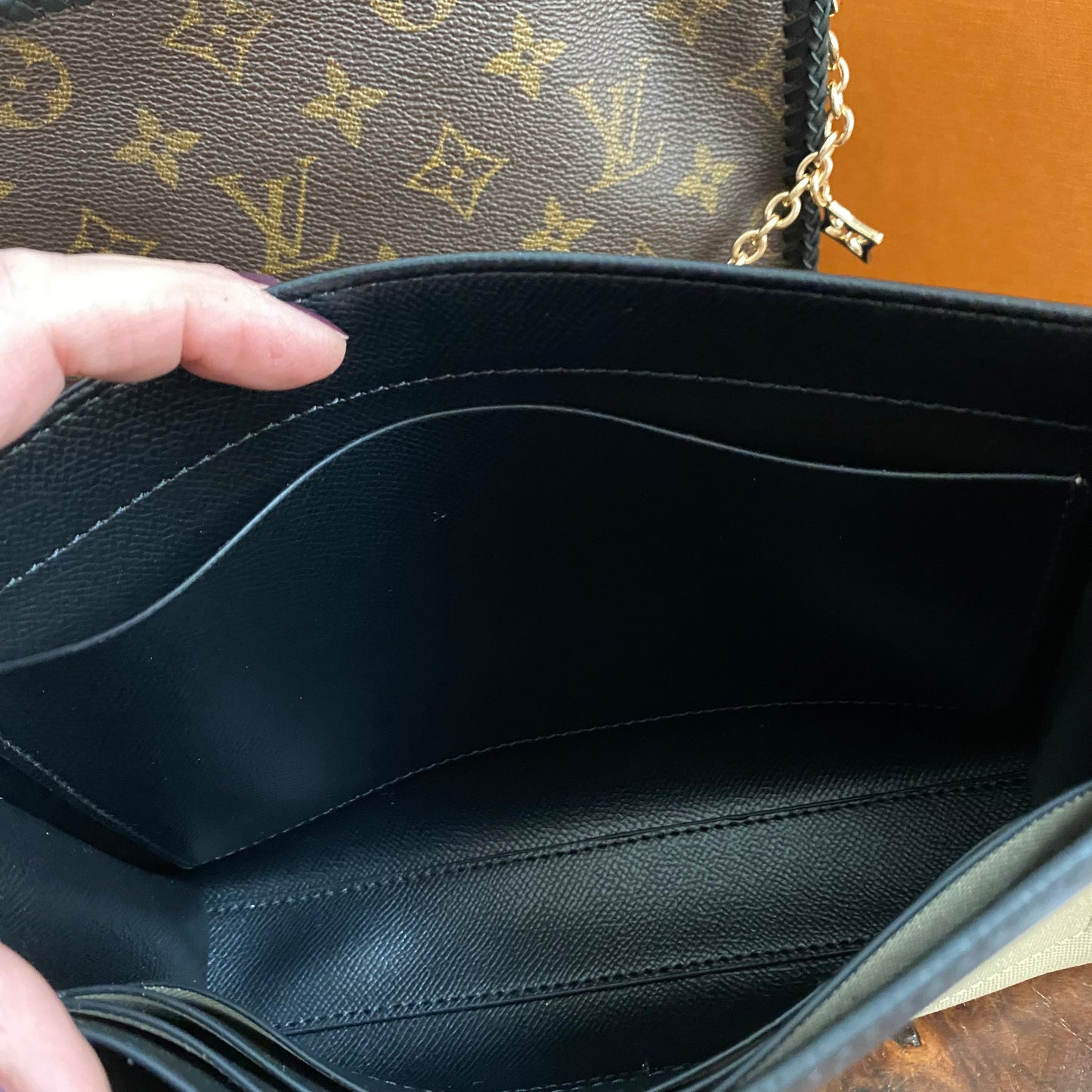 The Swan Crossbody -Orvis bags Monogram in Black with "LV-like" Charm