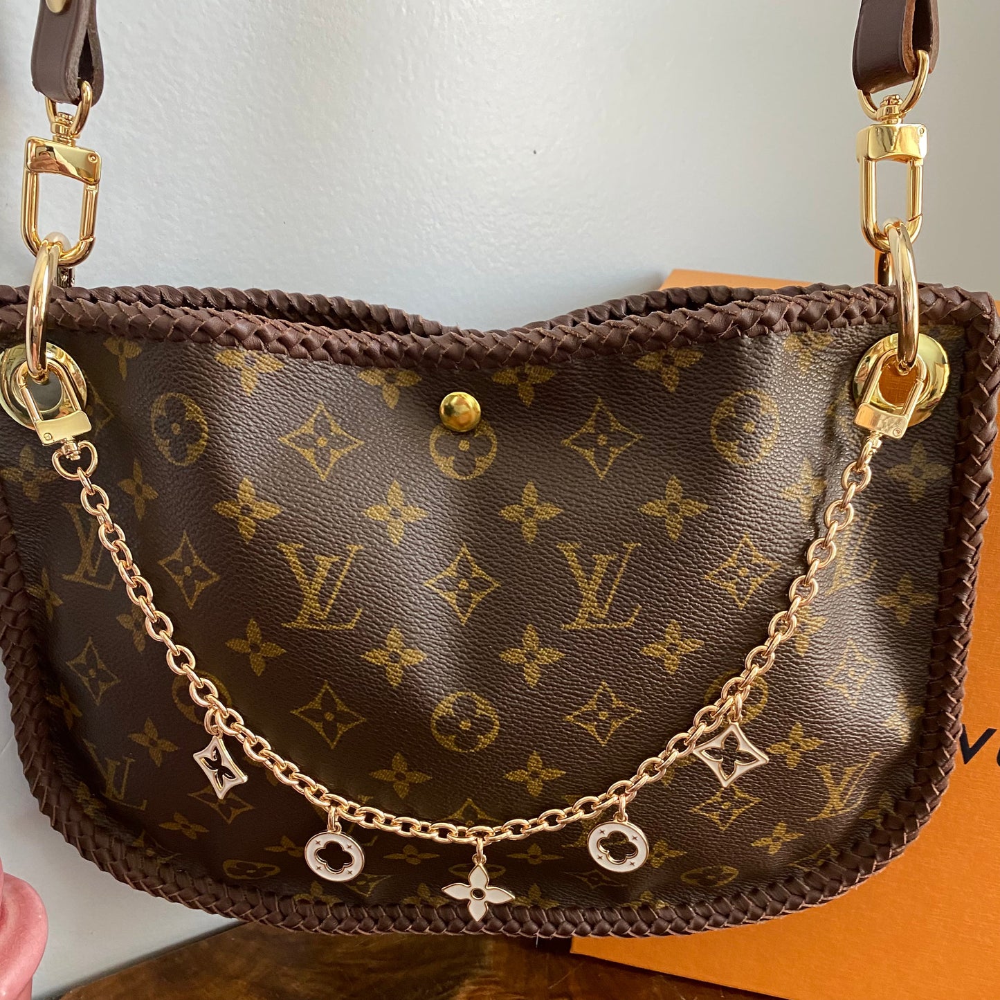The Peacock -Orvis bags Monogram Hobo Crossbody in Brown - Gold Hardware
