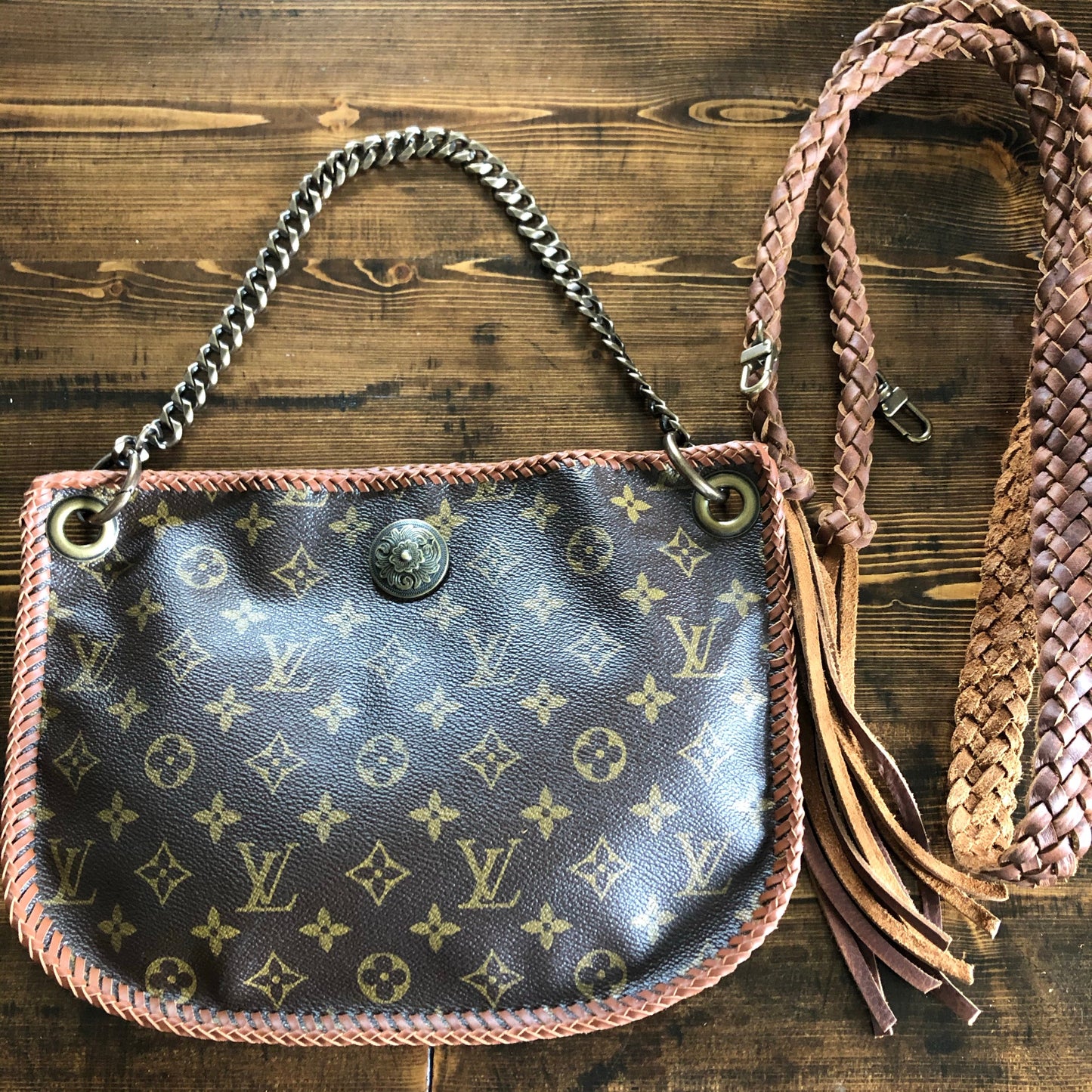 The Peacock -Orvis bags Monogram Hobo Crossbody in Caramel - Antique Brass Hardware