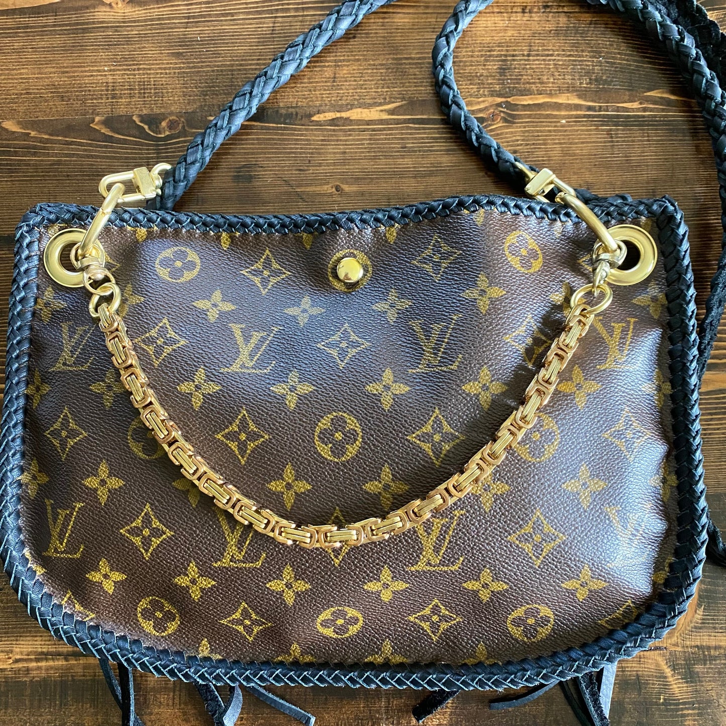 The Peacock -Orvis bags Monogram Hobo Crossbody in Black - Brass Hardware