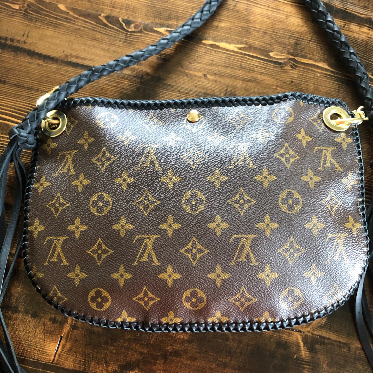 The Peacock -Orvis bags Monogram Hobo Crossbody in Black - Brass Hardware