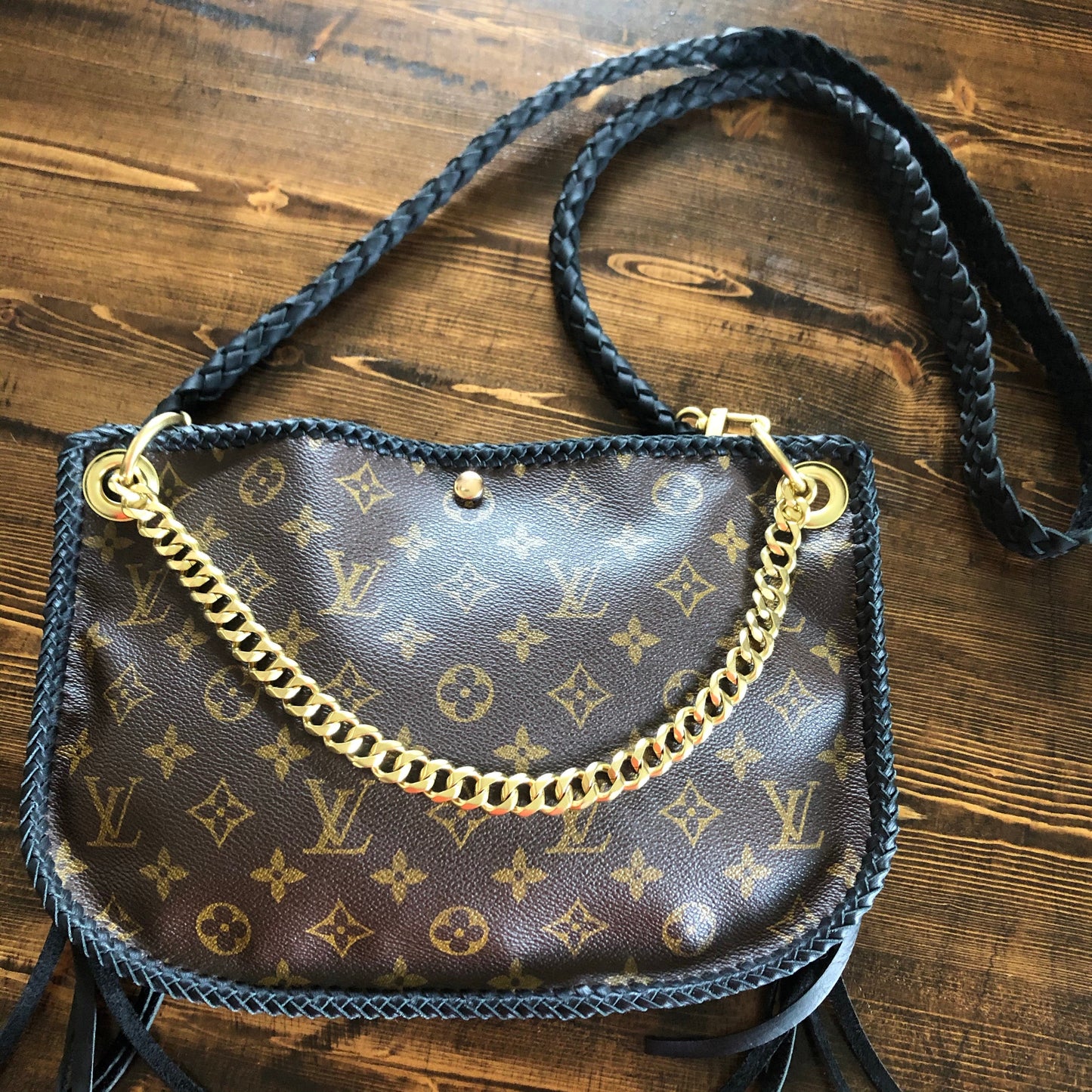 The Peacock -Orvis bags Monogram Hobo Crossbody in Black - Brass Hardware