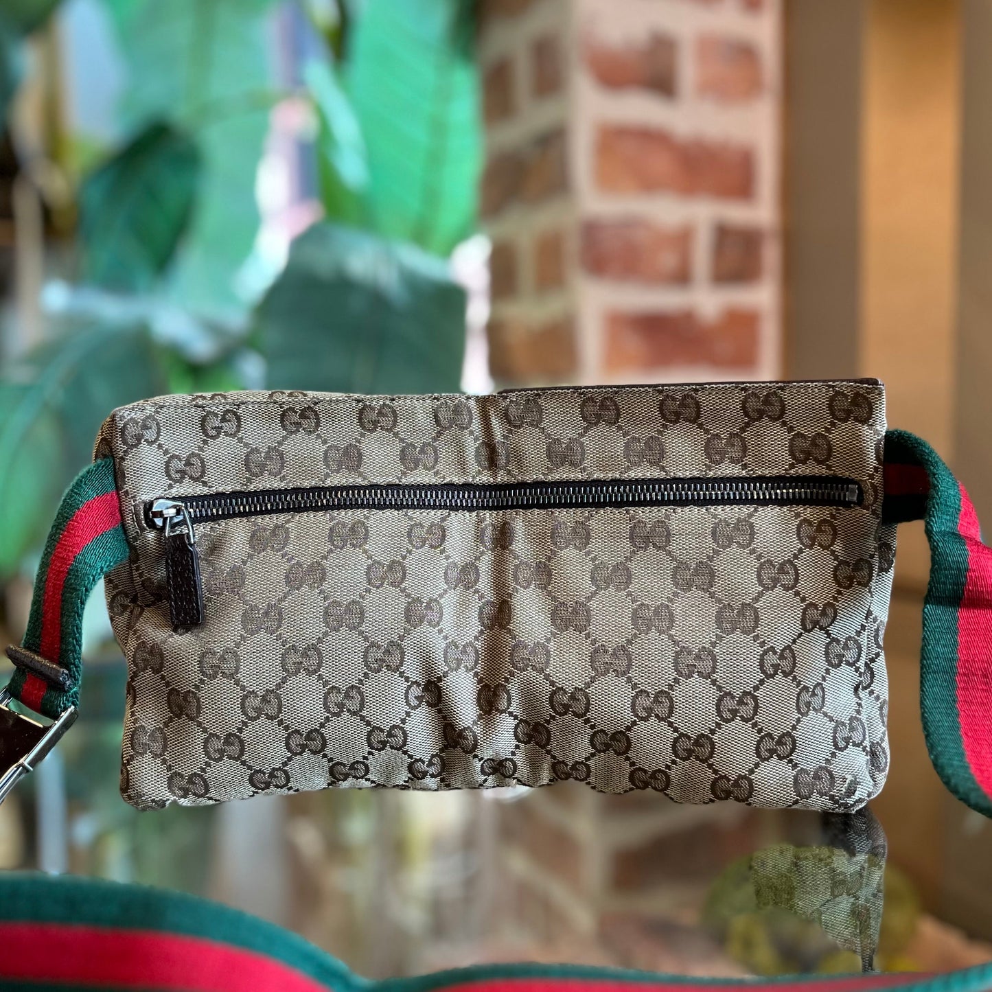 GUCCI Dark Brown GG Monogram Web Belt Bag