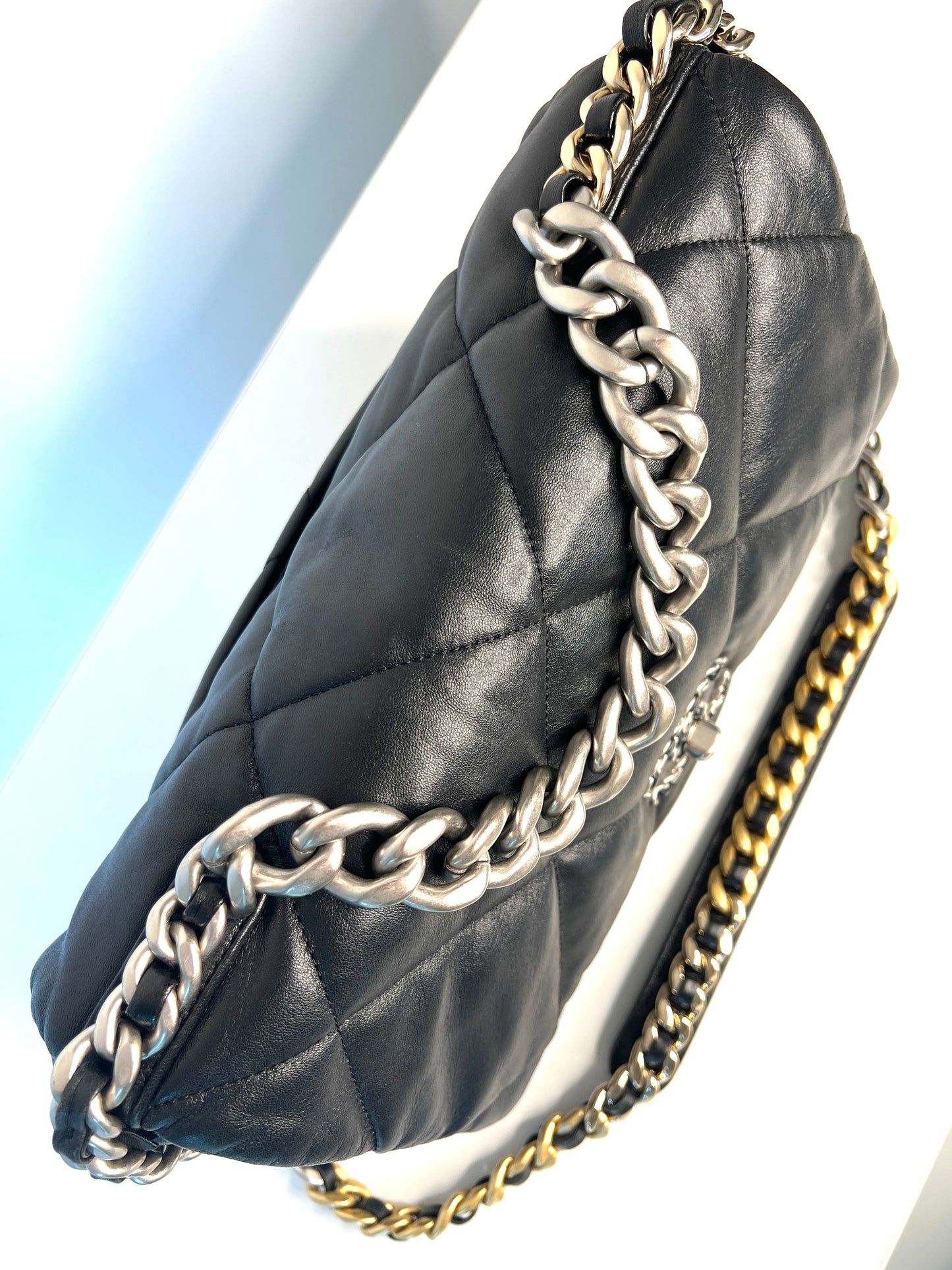 Chanel 19 Large Black Lambskin Chain Shoulder Bag - Preloved