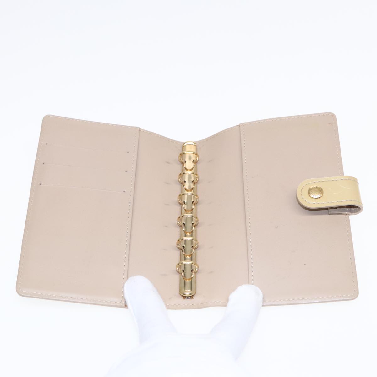 Louis Vuitton Agenda Pm Beige Patent Leather Wallet