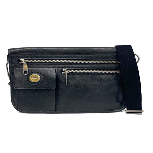Gucci Interlocking G Black Leather Shoulder Bag ()