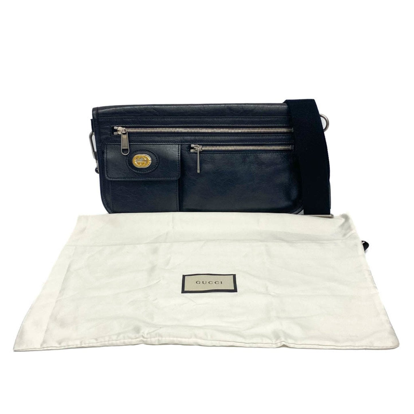 Gucci Interlocking G Black Leather Shoulder Bag
