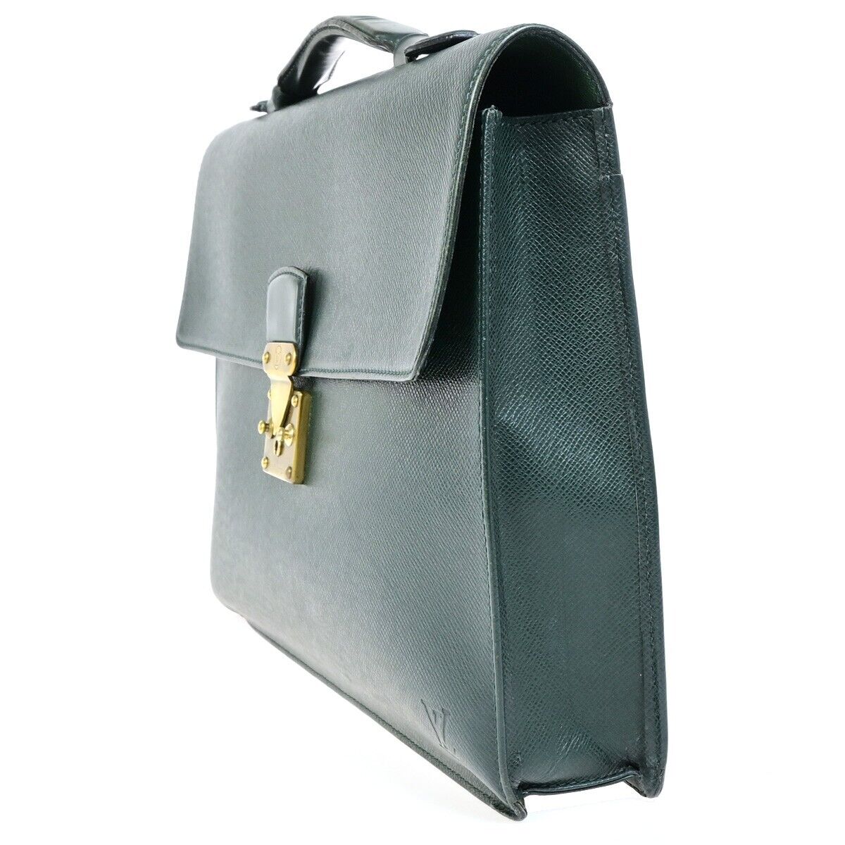 Louis Vuitton Serviette Kourad Green Leather Briefcase Bag