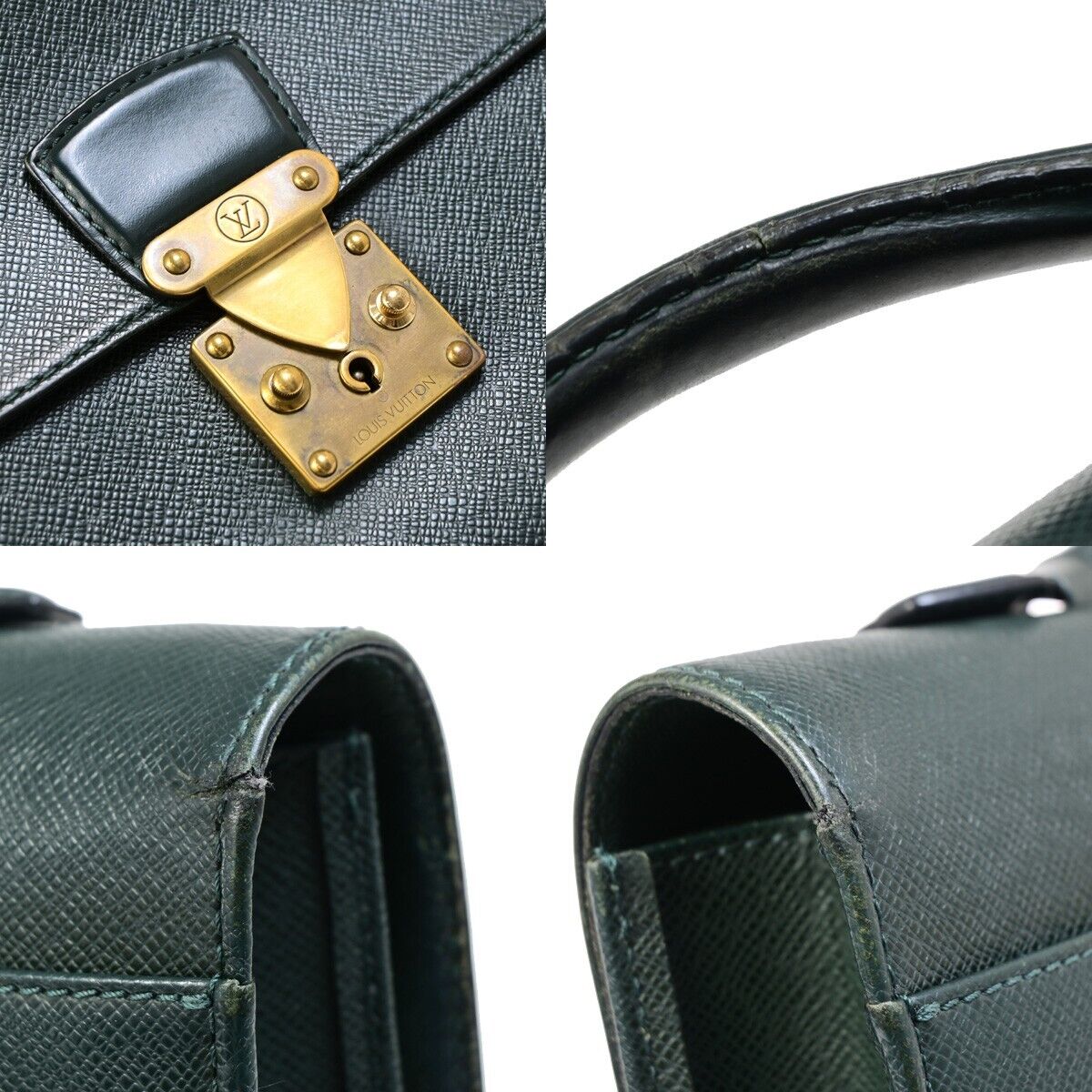 Louis Vuitton Serviette Kourad Green Leather Briefcase Bag