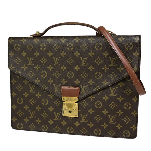 Louis Vuitton Porte Documents Brown Canvas Briefcase Bag ()
