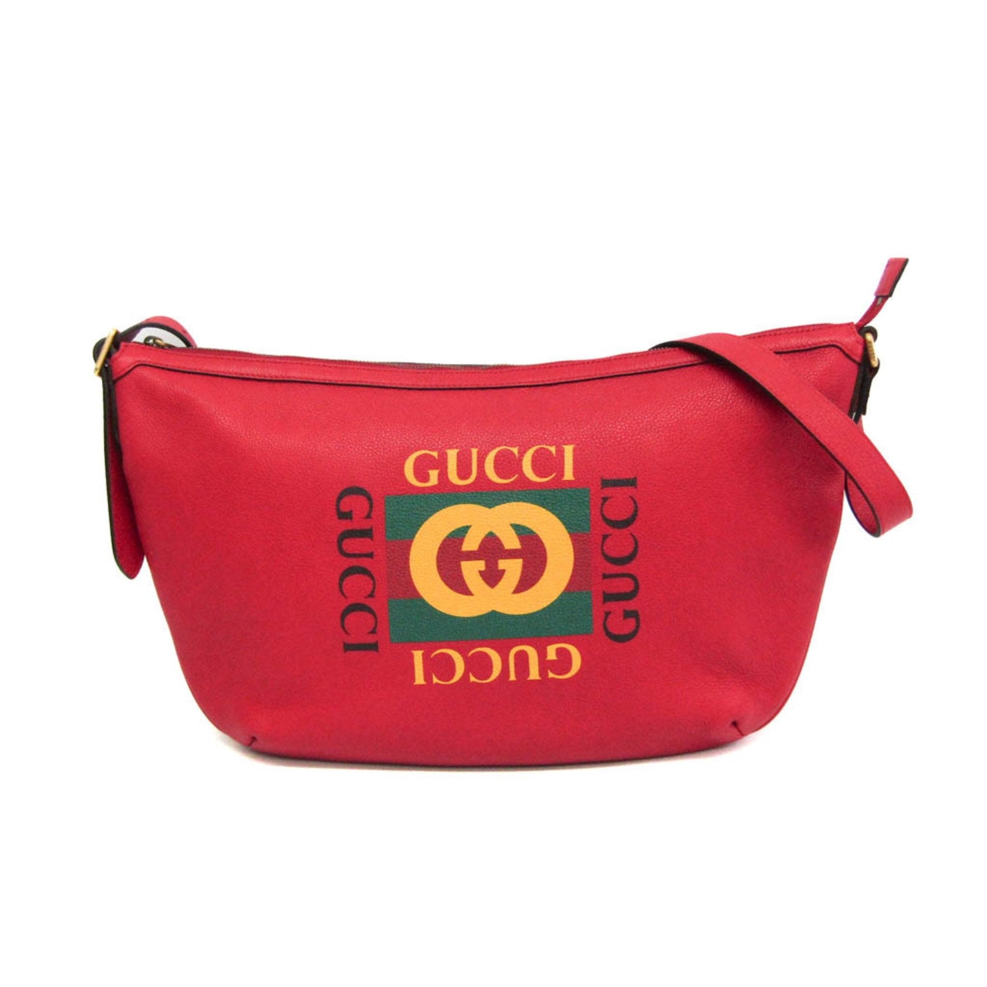 Gucci Gucci Print Red Leather Shoulder Bag ()