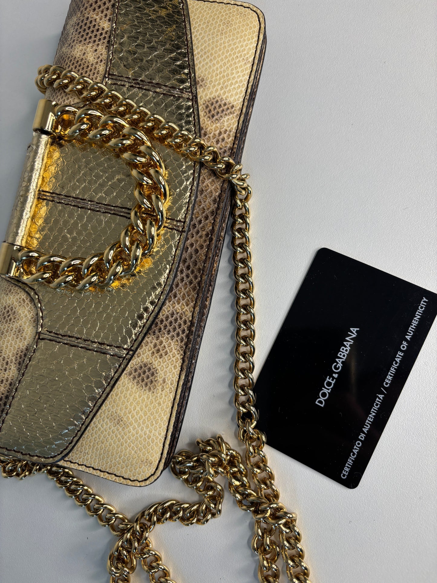 Dolce & Gabbana Serpente Snakeskin Gold Chain Crossbody Shoulder Bag - Preloved