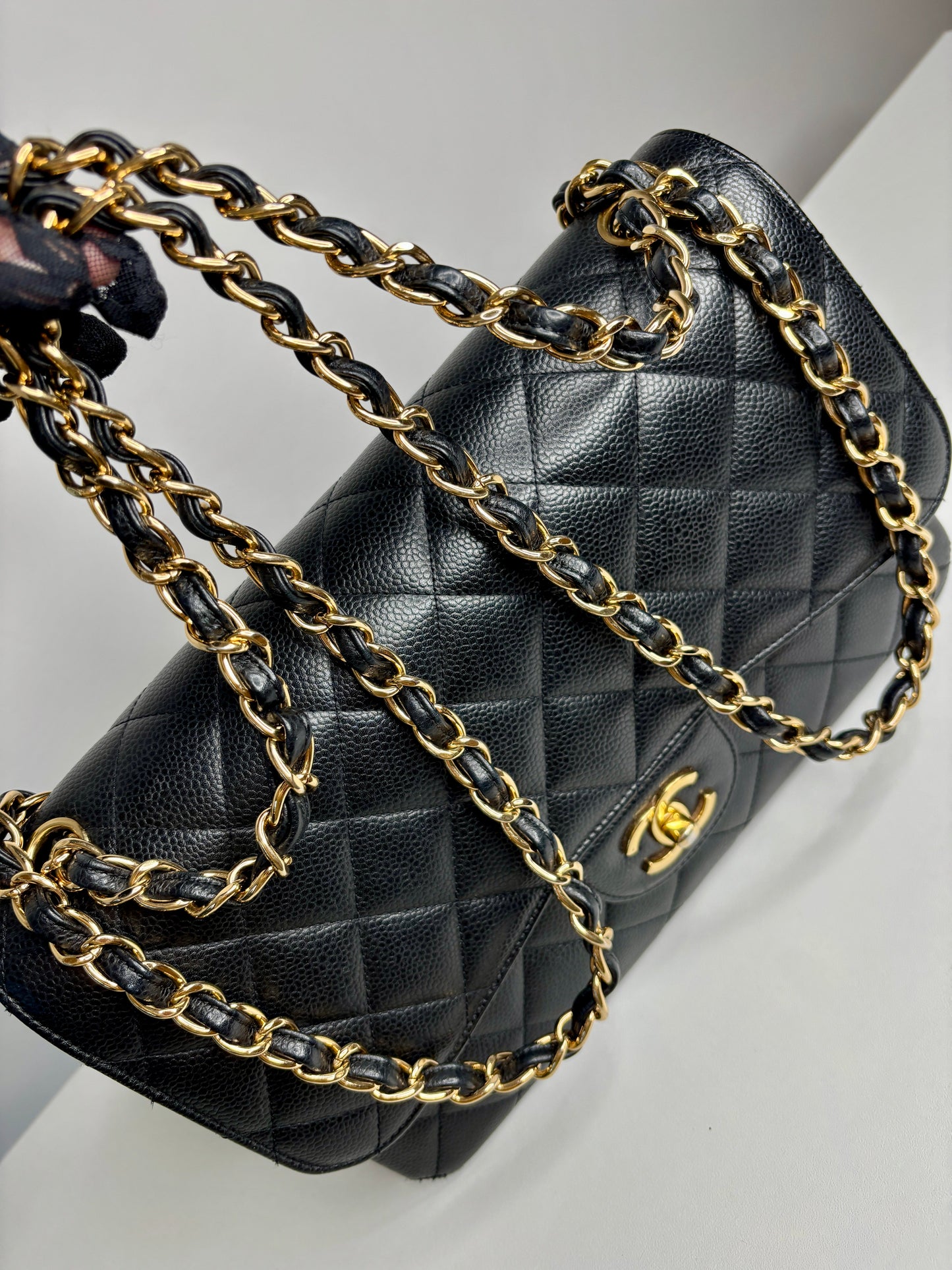 Chanel Jumbo Black Caviar Classic Double Flap Gold Hardware Shoulder Bag 2021 - Preloved