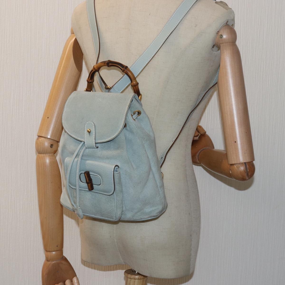 Gucci Bamboo Blue Suede Backpack Bag