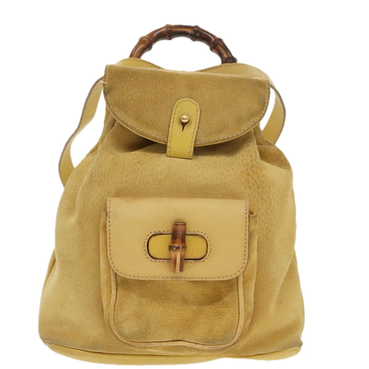 Gucci Bamboo Yellow Leather Backpack Bag