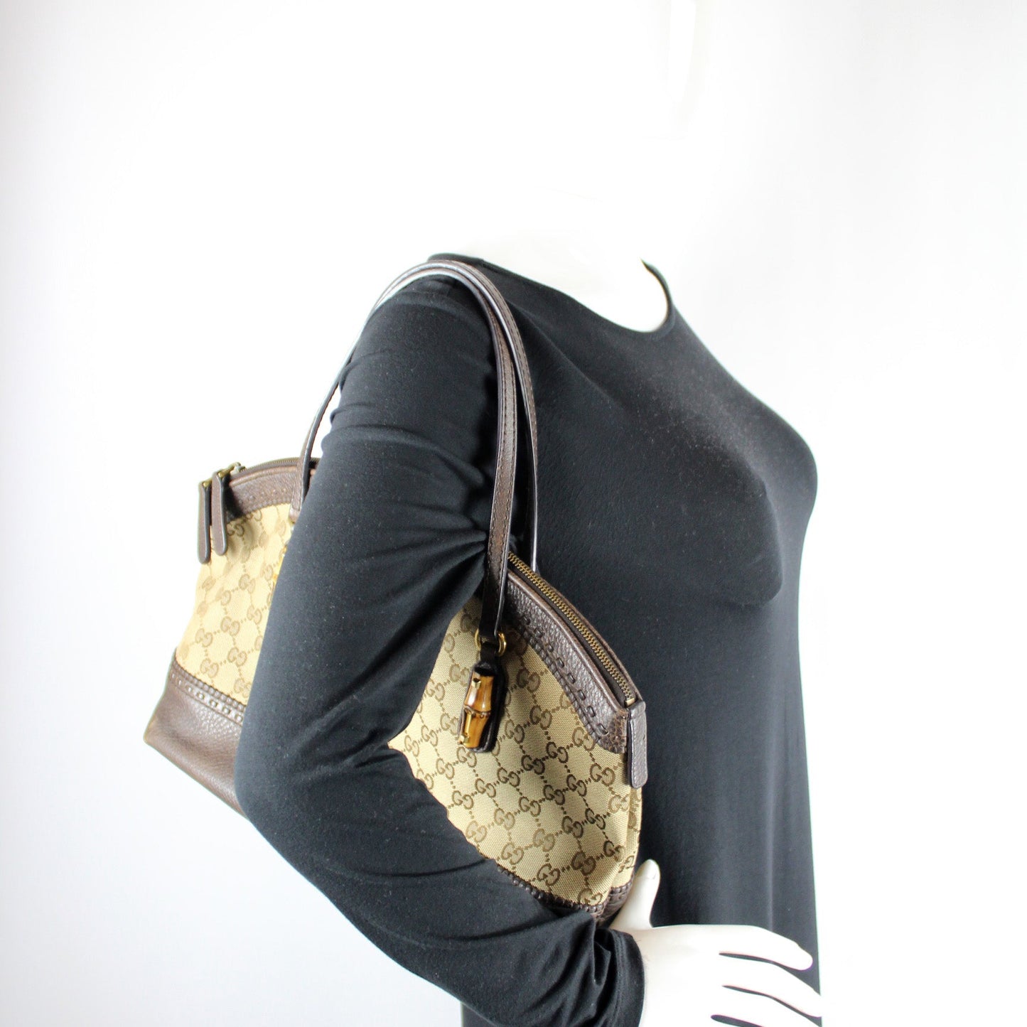 339002 GG Bamboo Canvas Shoulder Bag