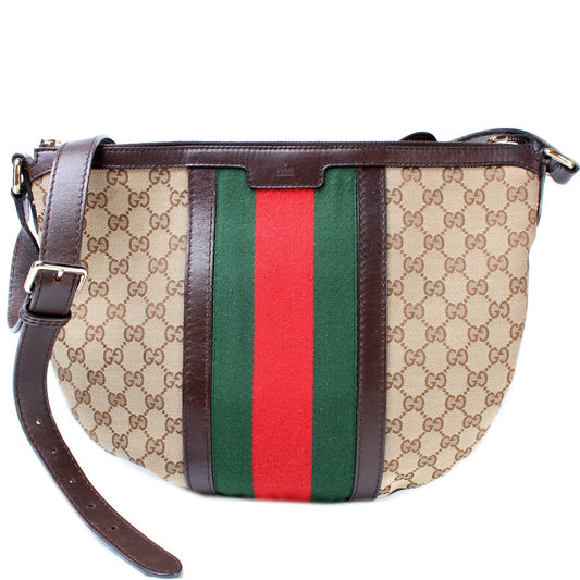257082 GG Canvas Web Half Moon Hobo