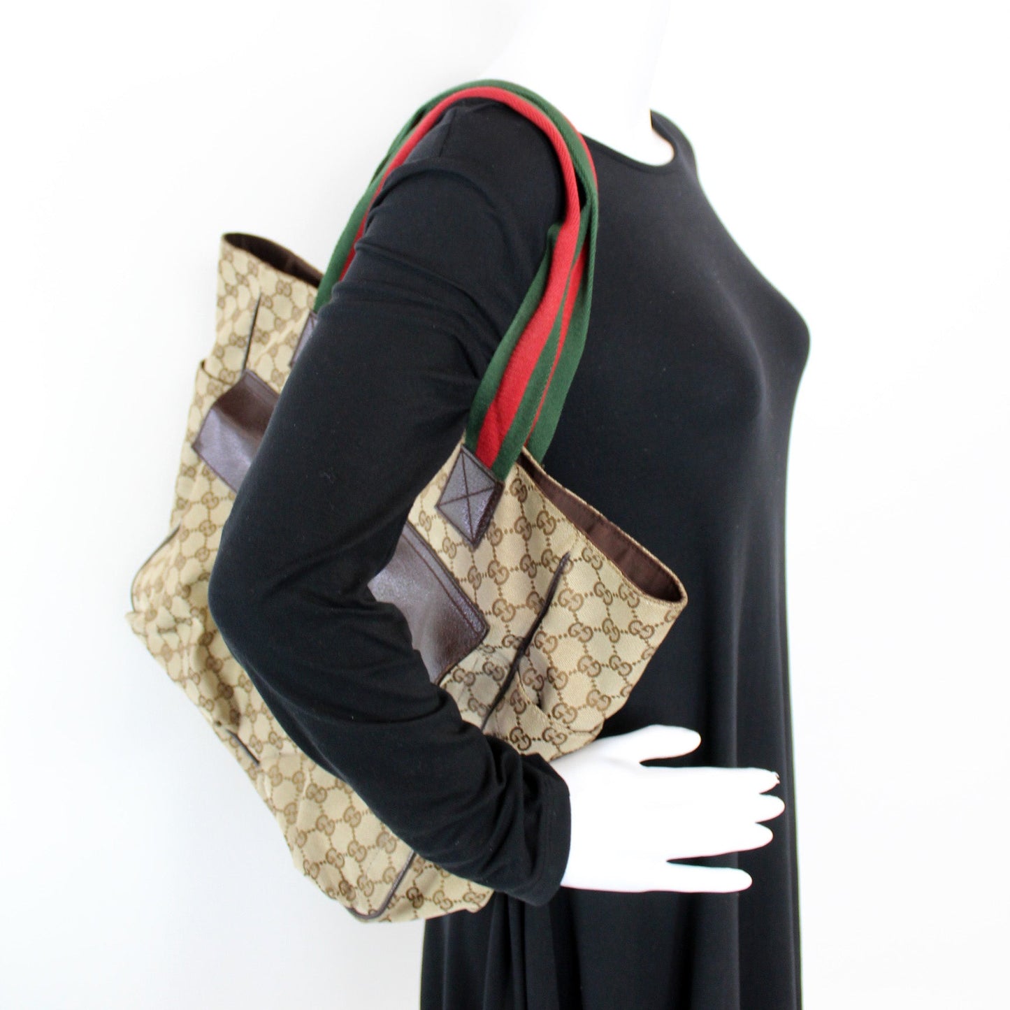 161836 GG Canvas Web Handle Double Pocket Tote