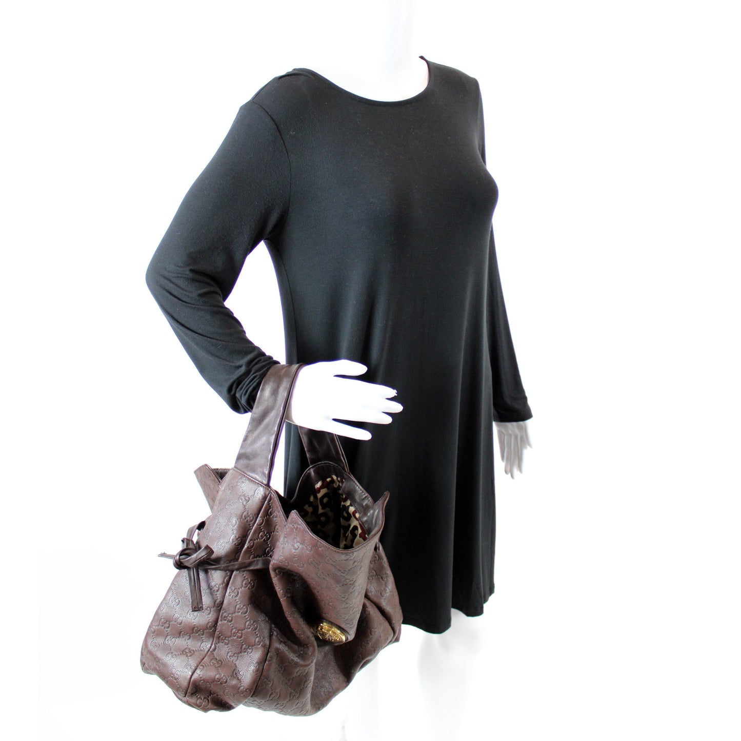 197061 GG Leather Hysterior Medium Shoulder Bag