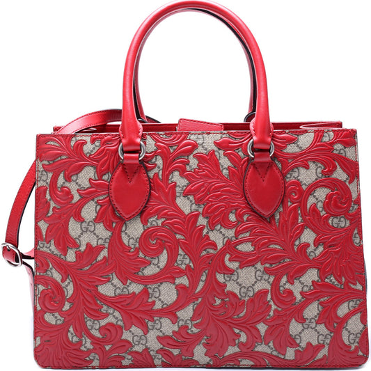409531 GG Supreme Arabesque Top Handle Tote