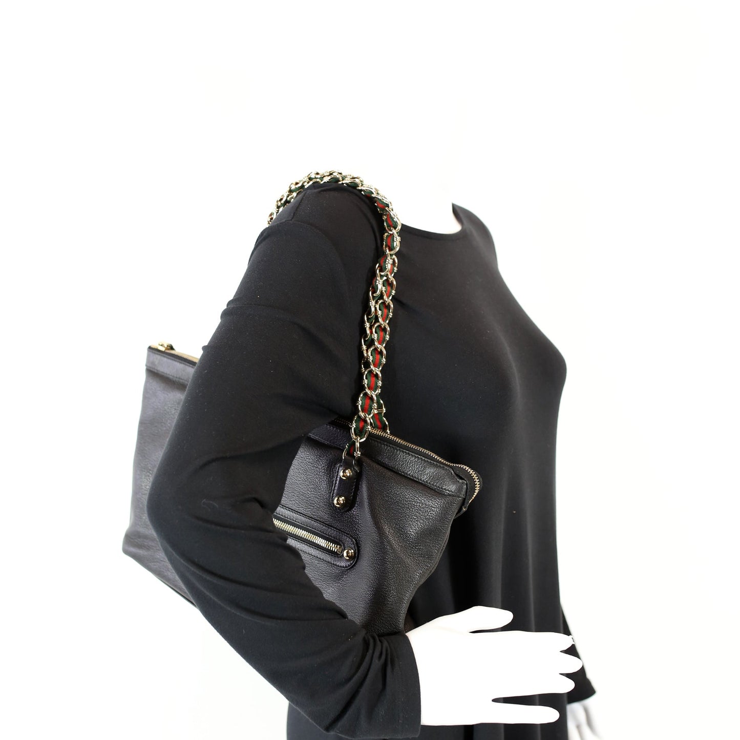 153016 Capri Web Chain Leather Shoulder Bag