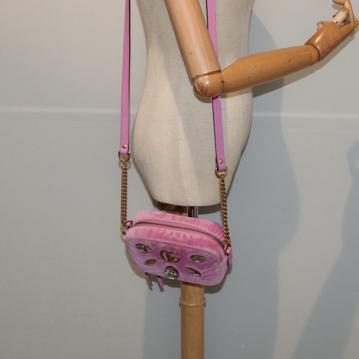 Gucci Marmont Pink Velvet Shoulder Bag