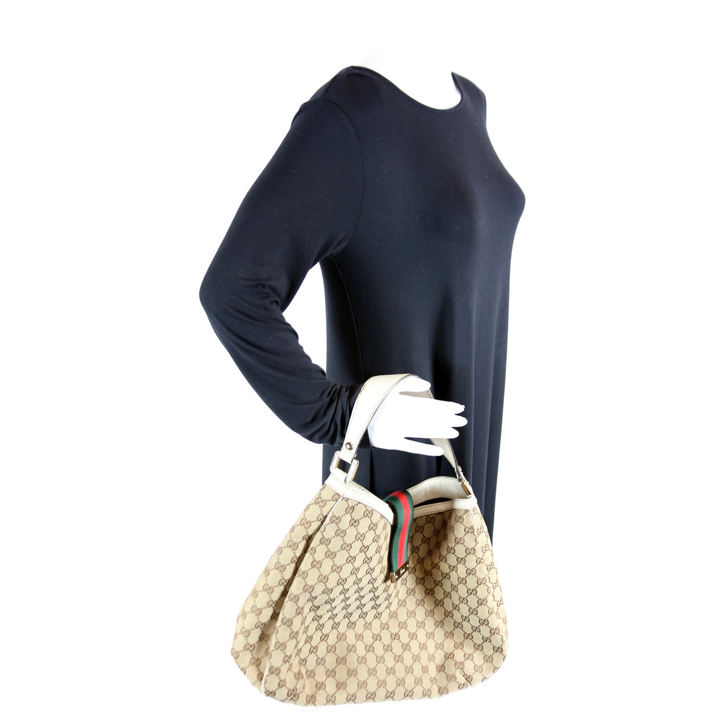 233604 GG Canvas New Ladies Web Large Hobo