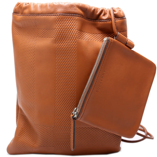 Drawstring Backpack w/ Pouch Embossed Leather