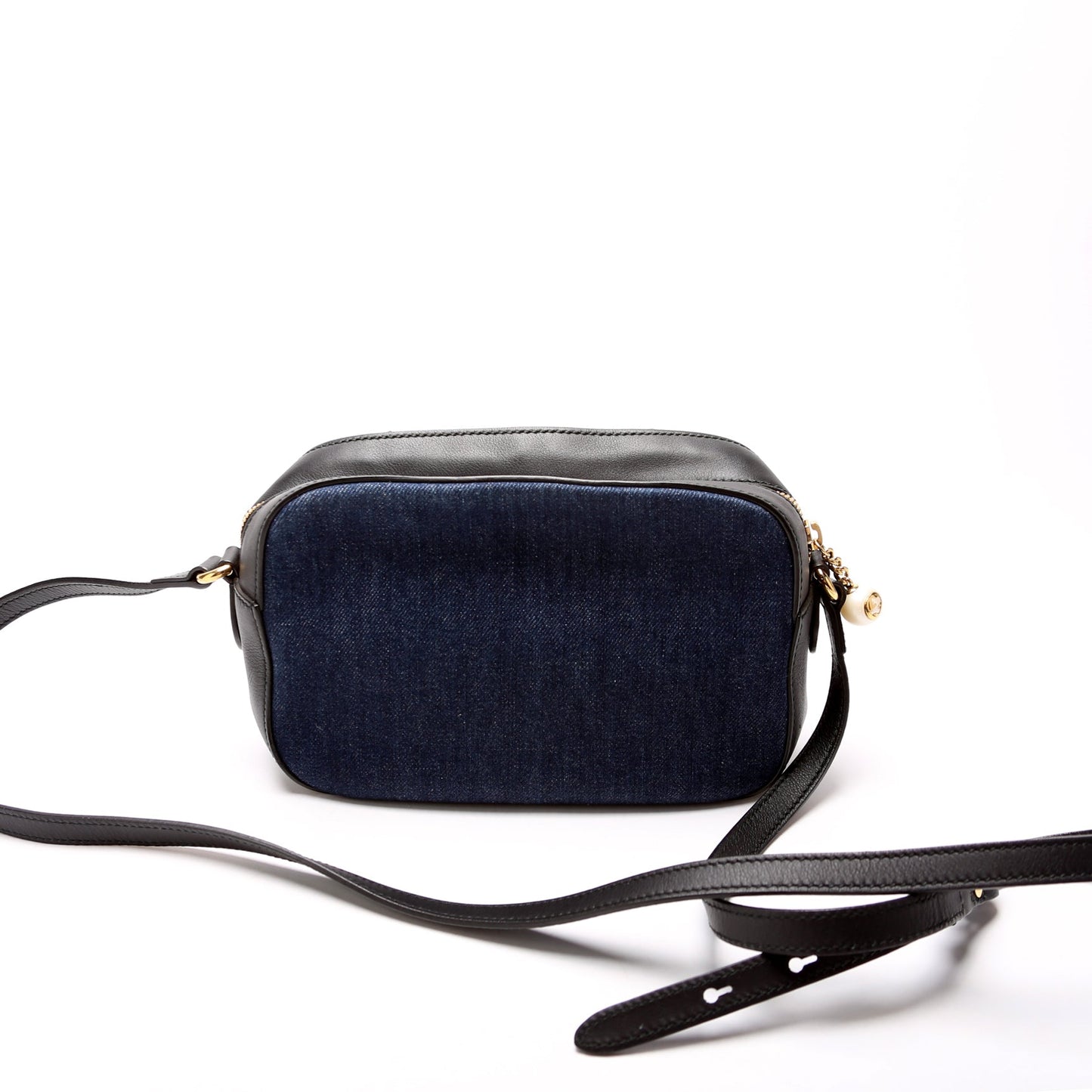 456547 Embroidered Denim Camera Bag