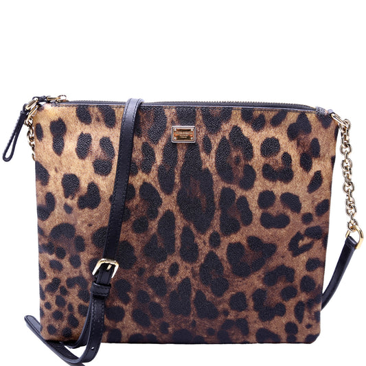 Leopard Coated Canvas Flat Crossbody Bag
