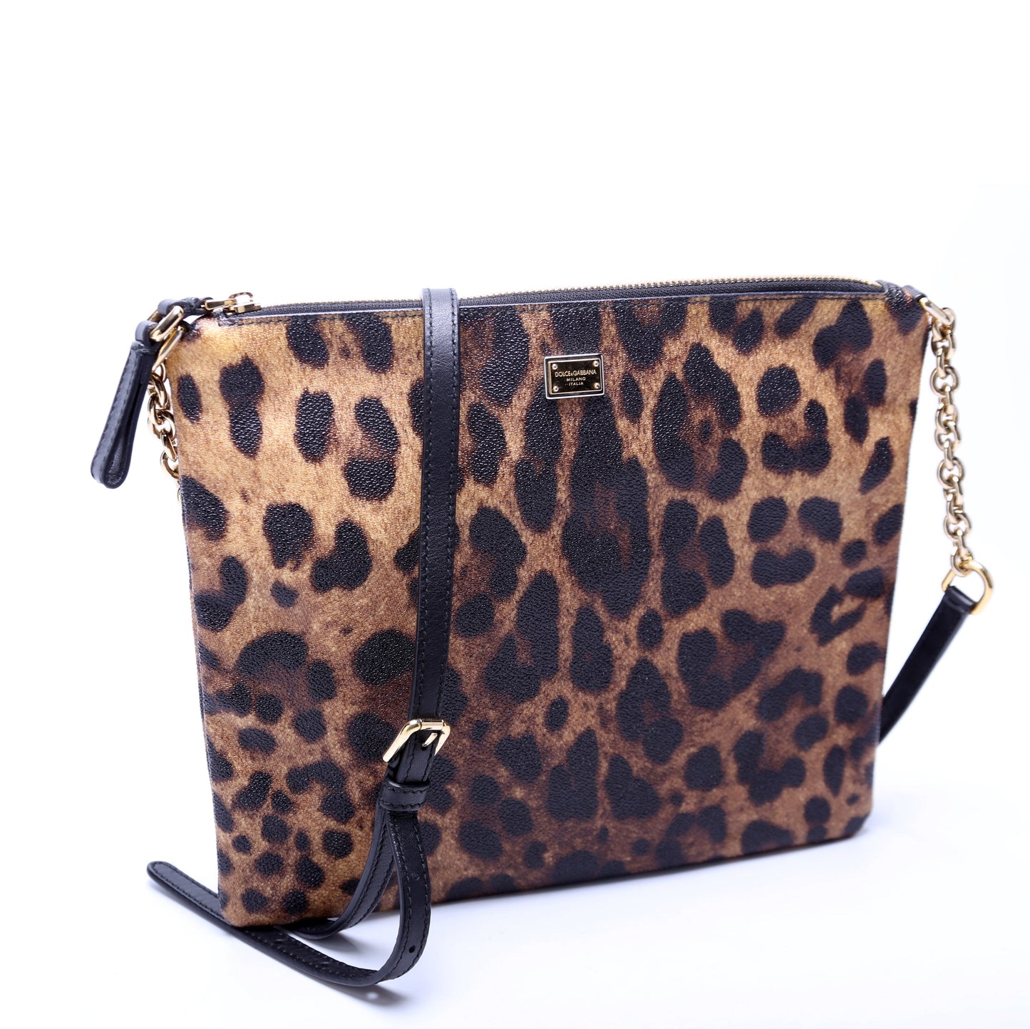 Leopard Coated Canvas Flat Crossbody Bag