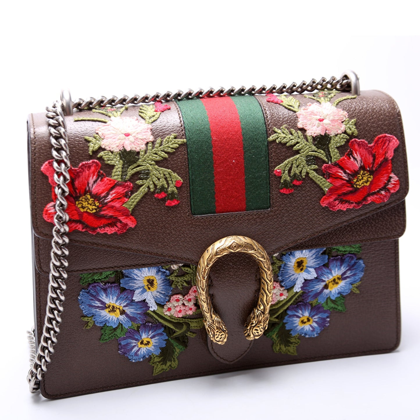403348 Dionysus Leather Floral Embossed Shoulder Medium