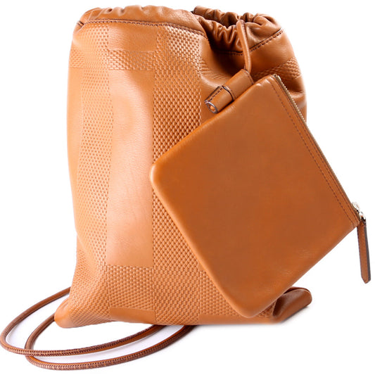 Drawstring Backpack w/ Pouch Embossed Leather