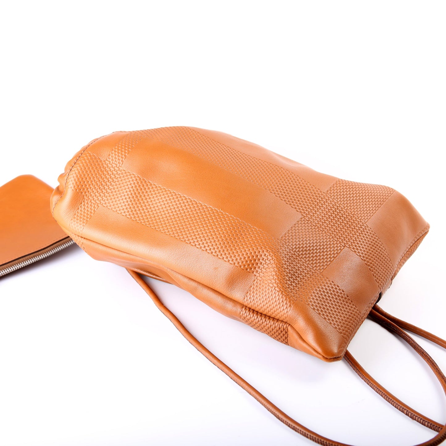 Drawstring Backpack w/ Pouch Embossed Leather