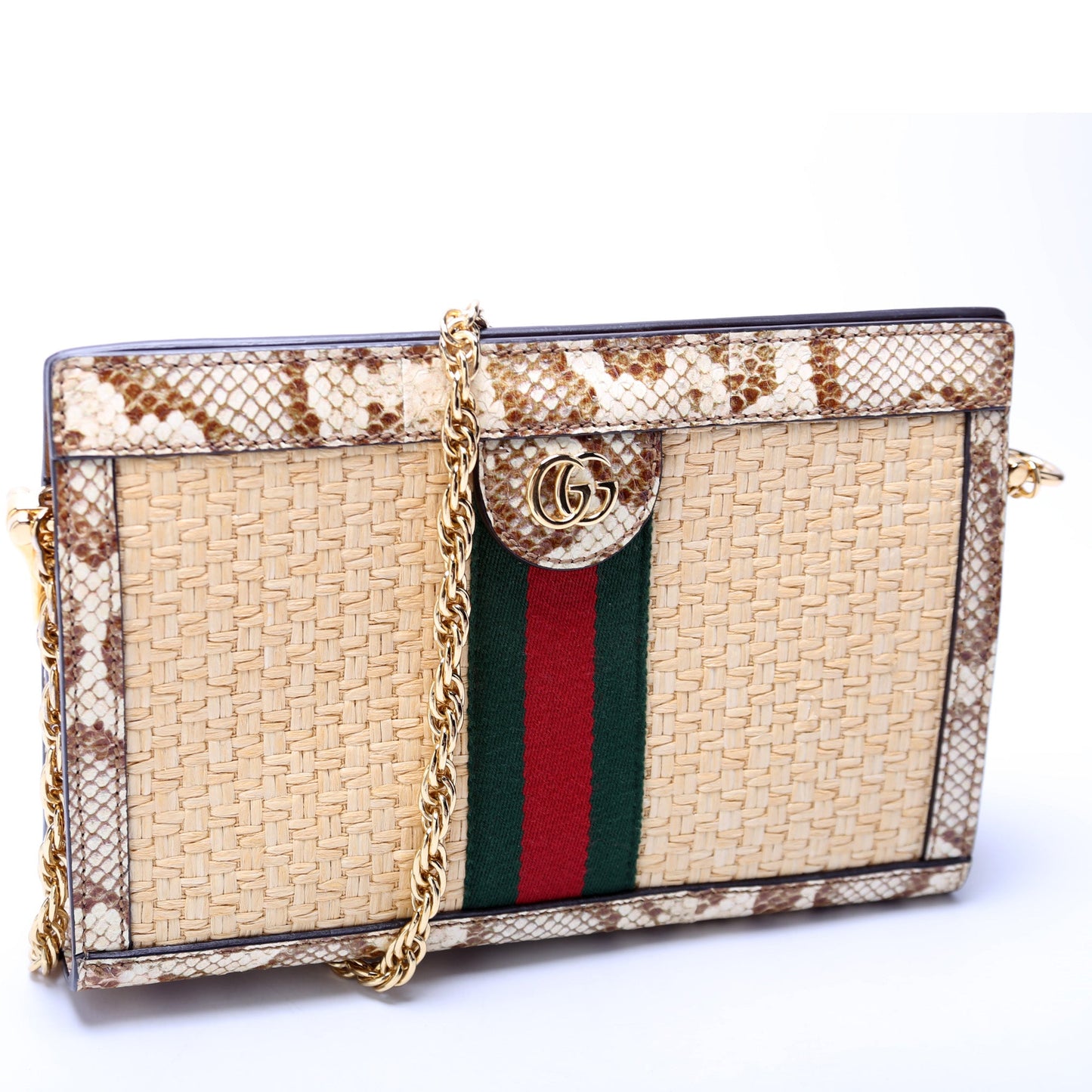 503877 Ophidia Snake/Raffia Shoulder Small