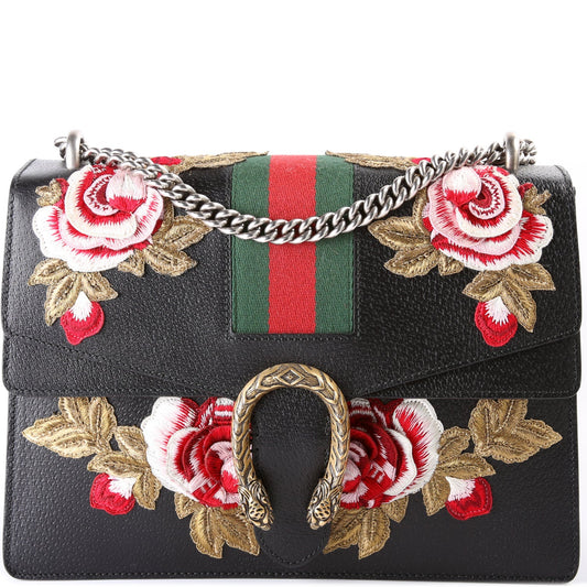 403348 Dionysus Leather Floral Embroidered Shoulder Medium