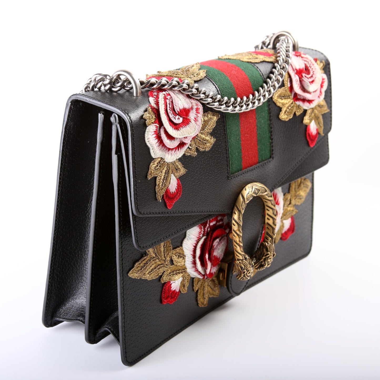 403348 Dionysus Leather Floral Embroidered Shoulder Medium