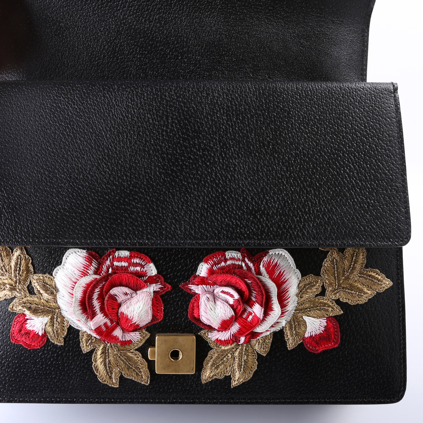 403348 Dionysus Leather Floral Embroidered Shoulder Medium