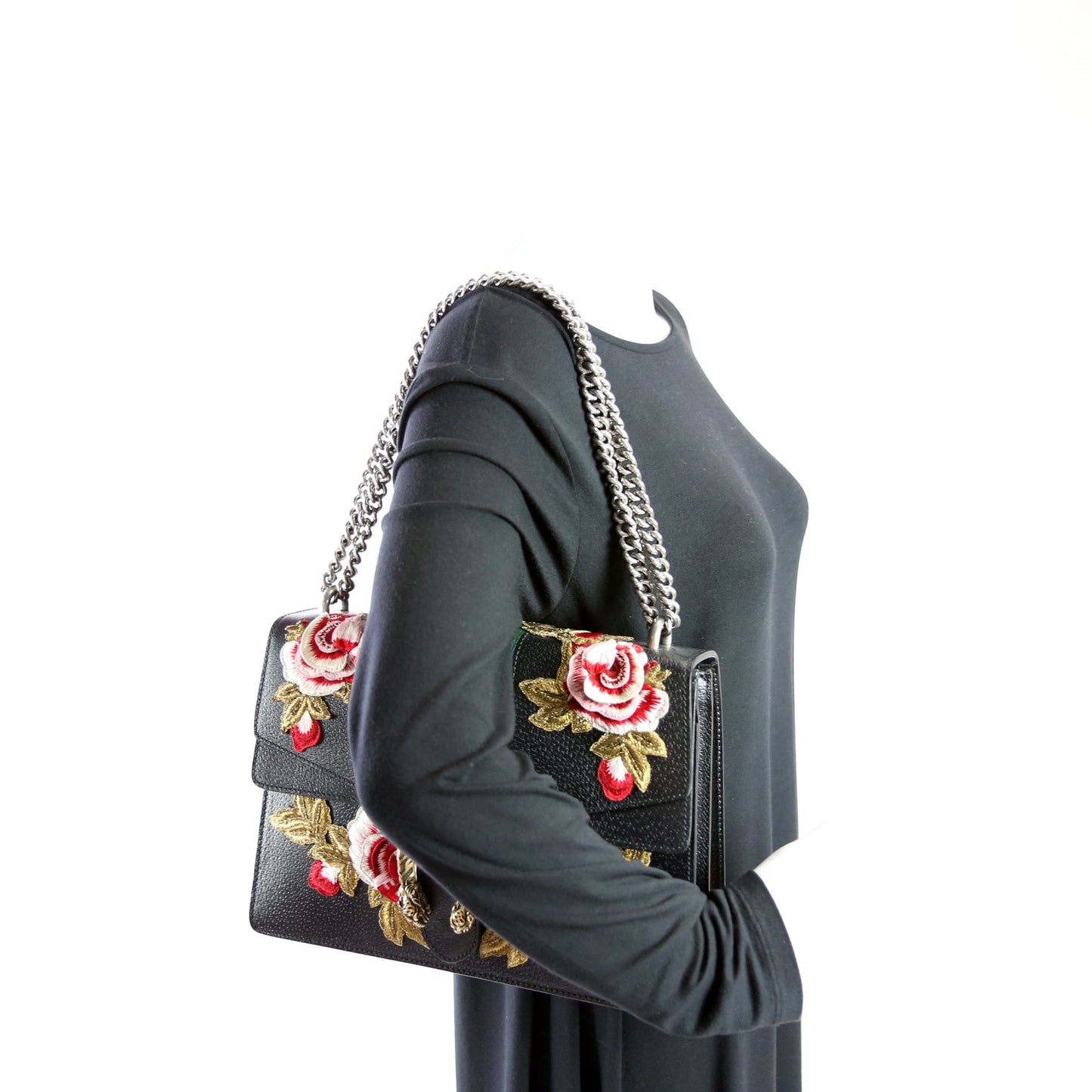 403348 Dionysus Leather Floral Embroidered Shoulder Medium