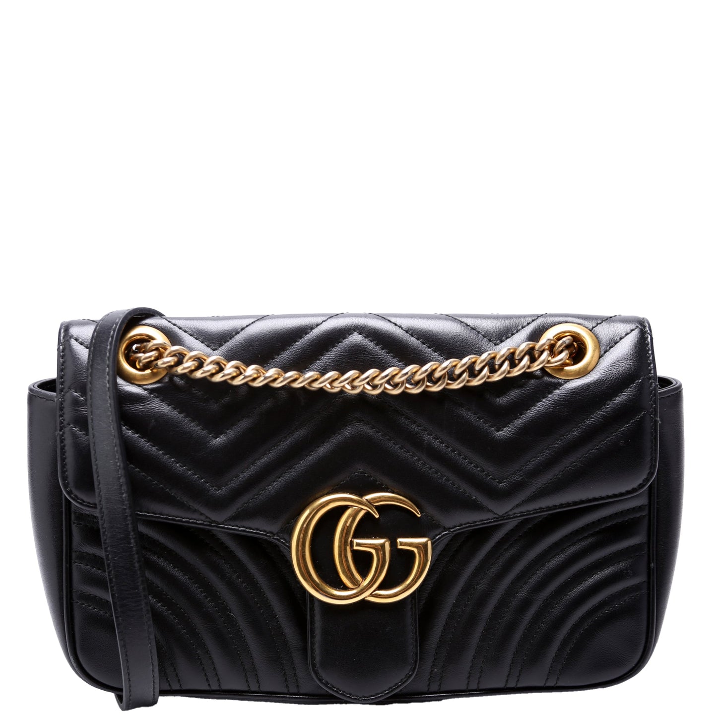 443497 Marmont Leather Shoulder Small Flap Black