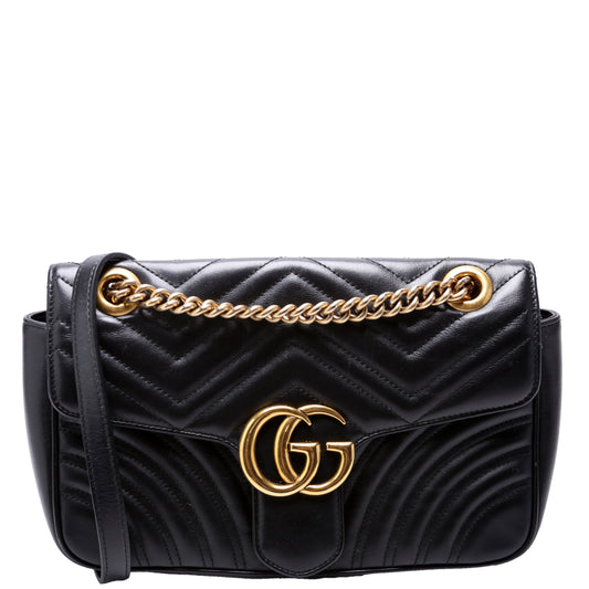 443497 Marmont Leather Shoulder Small Flap Black