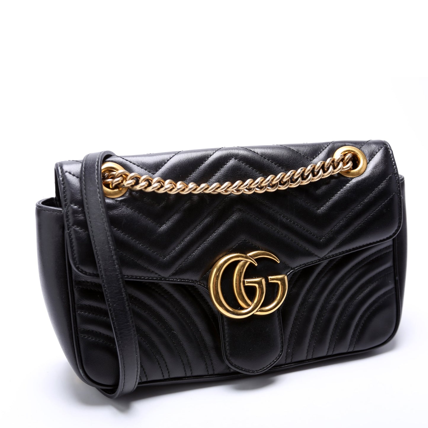 443497 Marmont Leather Shoulder Small Flap Black